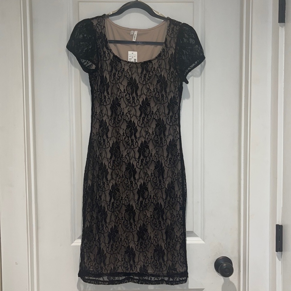 Beautiful tan dress with lace overlay